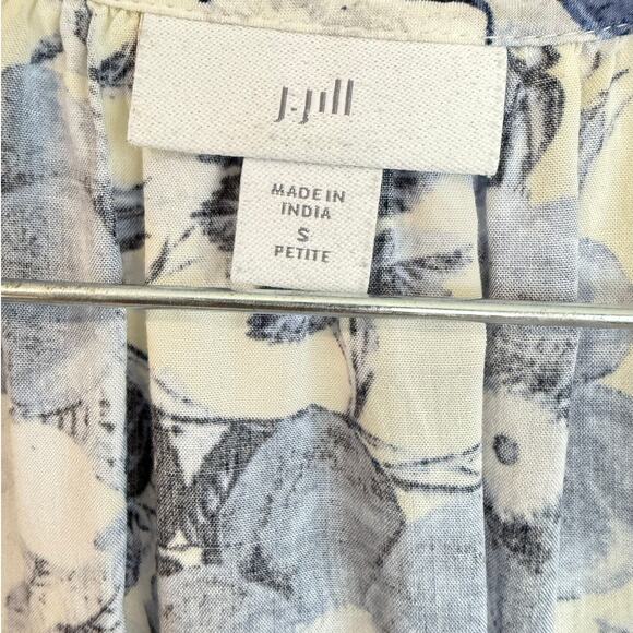 J Jill Women Petite Small Blouse Blue Cream Peasant Cottage Top Drop Waist Boho - Picture 3 of 5